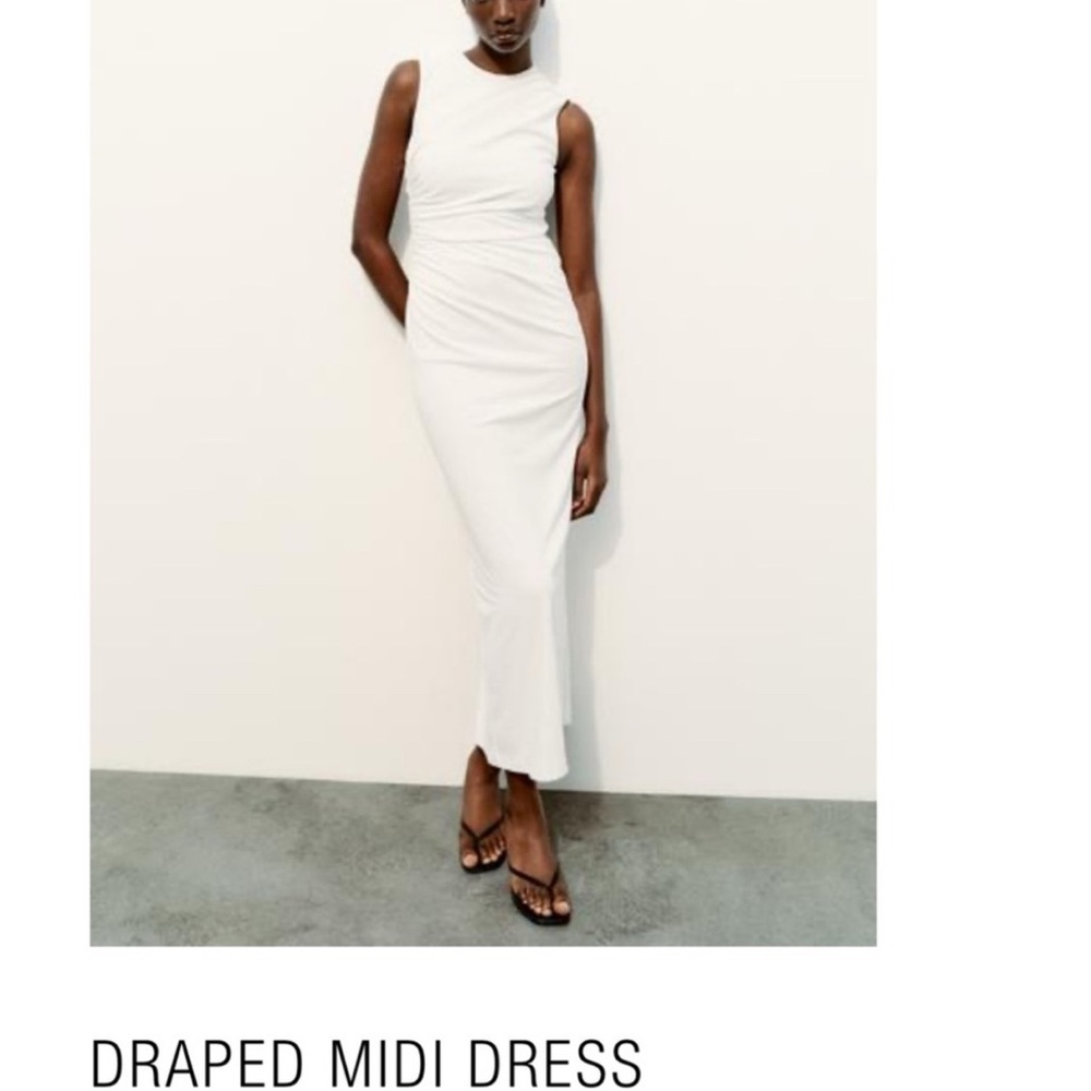 Zara White Draped Midi Dress
